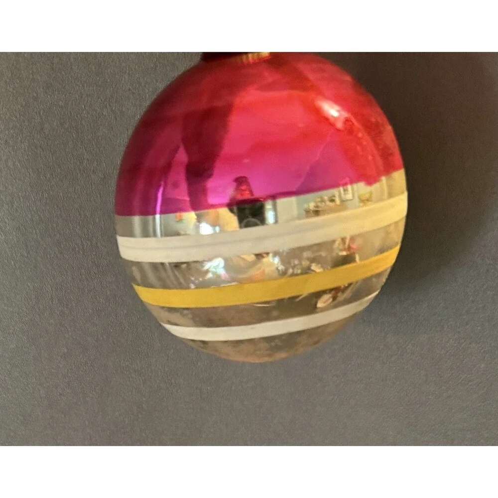 VTG 50's Shiny Brite Mercury Glass Christmas Ornament Striped Ball MCM Holiday